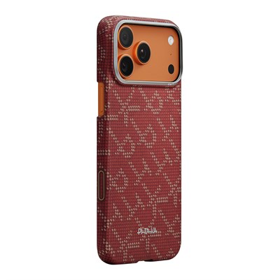 Apple iPhone 17 Pro Max Kılıf M-safe Şarj Özellikli Aramid Fiber Pitaka Tactile Woven Monogram Serisi Kapak