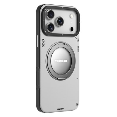 Apple iPhone 17 Pro Max Kılıf M-safe Şarj Özellikli 360 Derece Standlı Basit Mat Deri Desenli Youngkit Tech Leather Serisi Kapak