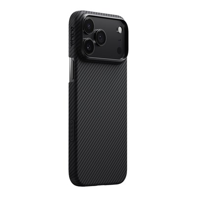 Apple iPhone 17 Pro Max Kılıf M-safe Şarj Özellikli 1500D Aramid Fiber Pitaka Ultra-Slim Classic Serisi Black-Grey Twill Kapak