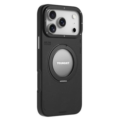 Apple iPhone 17 Pro Max Kılıf M-safe Şarj Özellikli 360 Derece Standlı Basit Mat Deri Desenli Youngkit Tech Leather Serisi Kapak