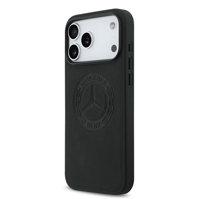 Apple iPhone 17 Pro Max Kılıf Mercedes Benz Orjinal Lisanslı M-safe Şarj Özellikli Hakiki Deri Nostaljik Yıldız Dizayn Kapak