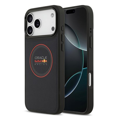Apple iPhone 17 Pro Max Kılıf Redbull Orjinal Lisanslı M-safe Şarj Özellikli Kırmızı Halka ve Logo Kabartmalı PU Deri Kapak