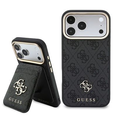 Apple iPhone 18 Pro Guess Orjinal Lisanslı 4G ve Yazı Logolu Kartlıklı Kapak
