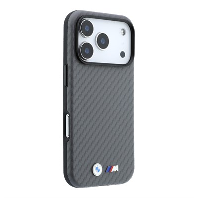 Apple iPhone 18 Pro Kılıf BMW Orjinal Lisanslı M-safe Şarj Özellikli PU Karbon Tasarımlı Metal Logolu Kapak