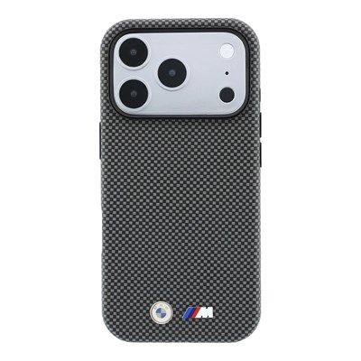 Apple iPhone 18 Pro Kılıf BMW Orjinal Lisanslı M-safe Şarj Özellikli Metal Logolu Karbon Fiber Kevlar Kapak