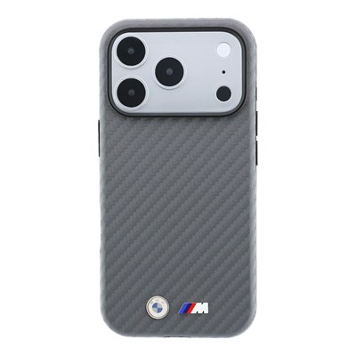 Apple iPhone 18 Pro Kılıf BMW Orjinal Lisanslı M-safe Şarj Özellikli PU Karbon Tasarımlı Metal Logolu Kapak