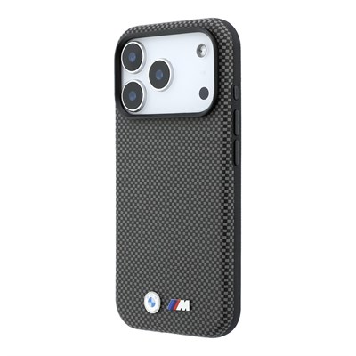 Apple iPhone 18 Pro Kılıf BMW Orjinal Lisanslı M-safe Şarj Özellikli Metal Logolu Karbon Fiber Kevlar Kapak
