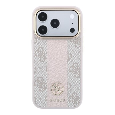 Apple iPhone 18 Pro Kılıf Guess Orjinal Lisanslı M-safe Şarj Özellikli Deri 4G Desenli Şeritli Yazı Logolu Kapak