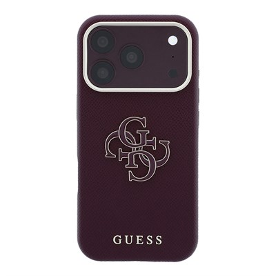 Apple iPhone 18 Pro Kılıf Guess Orjinal Lisanslı M-safe Şarj Özellikli PU Yazı ve 4G Büyük Metal Logolu Kapak