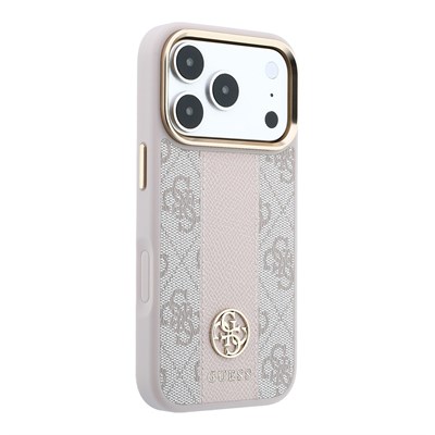 Apple iPhone 18 Pro Kılıf Guess Orjinal Lisanslı M-safe Şarj Özellikli Deri 4G Desenli Şeritli Yazı Logolu Kapak