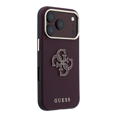 Apple iPhone 18 Pro Kılıf Guess Orjinal Lisanslı M-safe Şarj Özellikli PU Yazı ve 4G Büyük Metal Logolu Kapak
