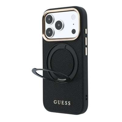 Apple iPhone 18 Pro Kılıf Guess Orjinal Lisanslı M-safe Şarj Özellikli 360 Derece Dönebilen Standlı PU Metal Yazı Logolu Kapak