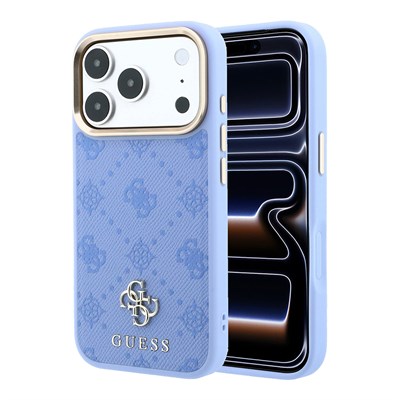 Apple iPhone 18 Pro Kılıf Guess Orjinal Lisanslı M-safe Şarj Özellikli Klasik Yazı ve 4G Logolu PU Deri Peony Kapak