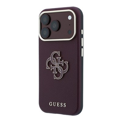 Apple iPhone 18 Pro Kılıf Guess Orjinal Lisanslı M-safe Şarj Özellikli PU Yazı ve 4G Büyük Metal Logolu Kapak
