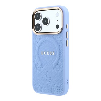 Apple iPhone 18 Pro Kılıf Guess Orjinal Lisanslı M-safe Şarj Özellikli Sıcak Baskılı Yazı Logolu C-Magnet PU Deri Peony Kapak