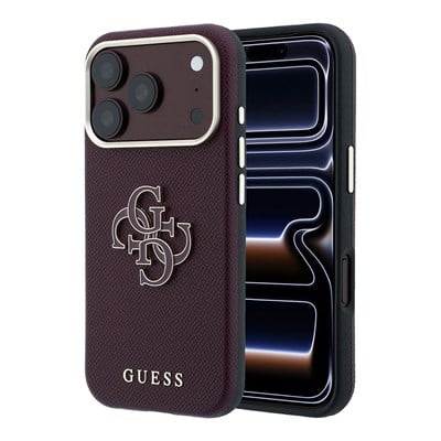 Apple iPhone 18 Pro Kılıf Guess Orjinal Lisanslı M-safe Şarj Özellikli PU Yazı ve 4G Büyük Metal Logolu Kapak