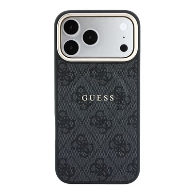 Apple iPhone 18 Pro Kılıf Guess Orjinal Lisanslı M-safe Şarj Özellikli Metal Kamera Çerçeveli C-Magnet 4G Desenli Yazı Logolu Kapak