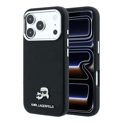 Apple iPhone 18 Pro Kılıf Karl Lagerfeld Orjinal Lisanslı M-Safe Şarj Özellikli K&C Heads Metal Logolu PU Kapak