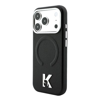 Apple iPhone 18 Pro Kılıf Karl Lagerfeld Orjinal Lisanslı M-safe Şarj Özellikli KHEAD Metal Logolu PU Grained Deri Kapak