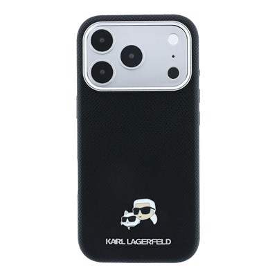 Apple iPhone 18 Pro Kılıf Karl Lagerfeld Orjinal Lisanslı M-Safe Şarj Özellikli K&C Heads Metal Logolu PU Kapak