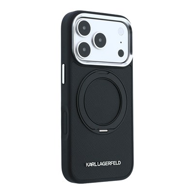 Apple iPhone 18 Pro Kılıf Karl Lagerfeld Orjinal Lisanslı M-Safe Şarj Özellikli Metal Logolu PU Saffiano 360 Derece Dönebilen Standlı Kapak