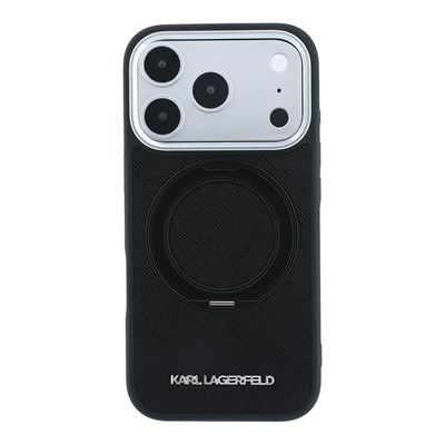 Apple iPhone 18 Pro Kılıf Karl Lagerfeld Orjinal Lisanslı M-Safe Şarj Özellikli Metal Logolu PU Saffiano 360 Derece Dönebilen Standlı Kapak