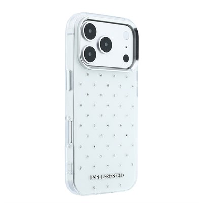 Apple iPhone 18 Pro Kılıf Karl Lagerfeld Orjinal Lisanslı Taşlı Elektro Kaplama Metal Logolu Kapak