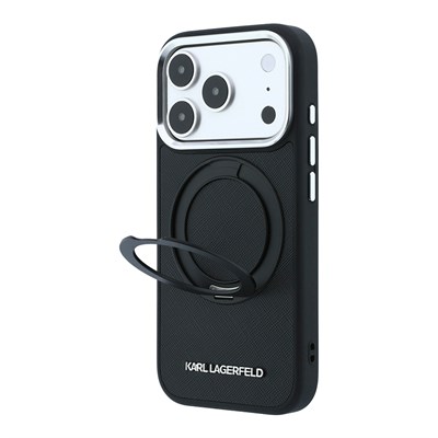 Apple iPhone 18 Pro Kılıf Karl Lagerfeld Orjinal Lisanslı M-Safe Şarj Özellikli Metal Logolu PU Saffiano 360 Derece Dönebilen Standlı Kapak