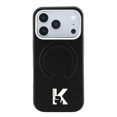 Apple iPhone 18 Pro Kılıf Karl Lagerfeld Orjinal Lisanslı M-safe Şarj Özellikli KHEAD Metal Logolu PU Grained Deri Kapak