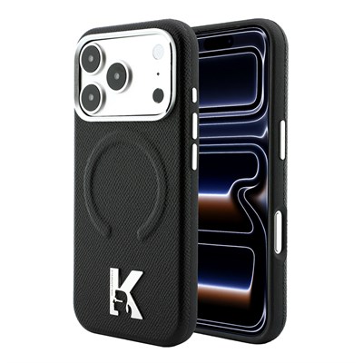 Apple iPhone 18 Pro Kılıf Karl Lagerfeld Orjinal Lisanslı M-safe Şarj Özellikli KHEAD Metal Logolu PU Grained Deri Kapak