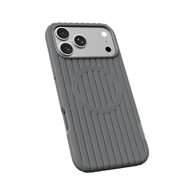 Apple iPhone 18 Pro Kılıf M-Safe Şarj Özellikli Çizgi Desenli Kumaş Dokulu Zore Paris Lorin Kapak