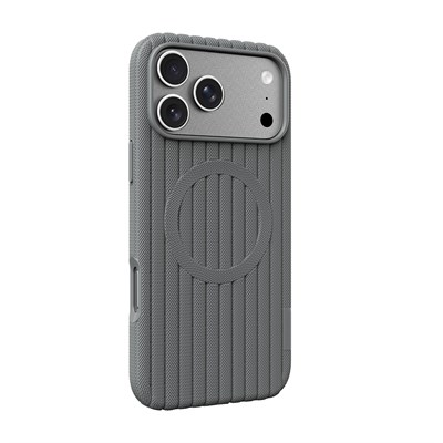 Apple iPhone 18 Pro Kılıf M-Safe Şarj Özellikli Çizgi Desenli Kumaş Dokulu Zore Paris Lorin Kapak