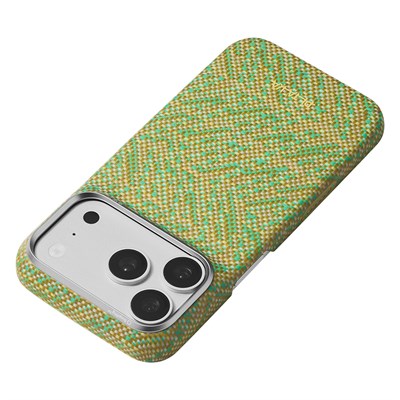 Apple iPhone 18 Pro Kılıf M-safe Şarj Özellikli Aramid Karbon Fiber Pitaka Wind Over Wheat Serisi Kapak