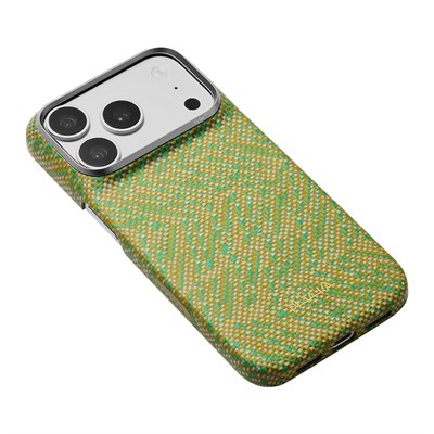 Apple iPhone 18 Pro Kılıf M-safe Şarj Özellikli Aramid Karbon Fiber Pitaka Wind Over Wheat Serisi Kapak