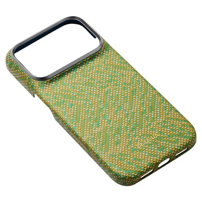 Apple iPhone 18 Pro Kılıf M-safe Şarj Özellikli Aramid Karbon Fiber Pitaka Wind Over Wheat Serisi Kapak