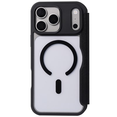 Apple iPhone 18 Pro Kılıf M-safe Şarj Özellikli Vegan Deri Tasarımlı Şeffaf Arka Yüzey Kartlıklı Raptic Urban Folio Serisi Kapak