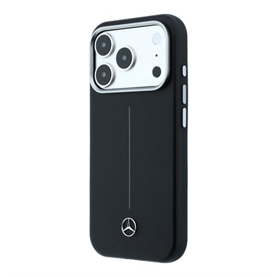 Apple iPhone 18 Pro Kılıf Mercedes Benz Orjinal Lisanslı M-safe Şarj Özellikli Metal Yıldız Logolu Çizgili Deri Kapak