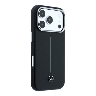 Apple iPhone 18 Pro Kılıf Mercedes Benz Orjinal Lisanslı M-safe Şarj Özellikli Metal Yıldız Logolu Çizgili Deri Kapak