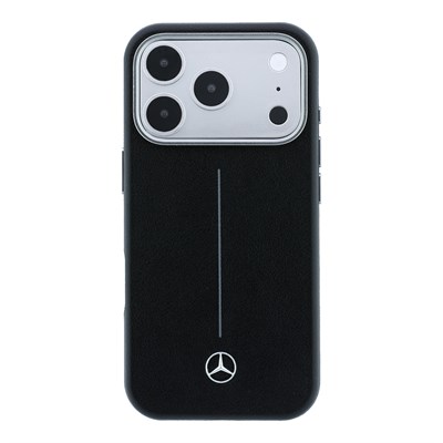 Apple iPhone 18 Pro Kılıf Mercedes Benz Orjinal Lisanslı M-safe Şarj Özellikli Metal Yıldız Logolu Çizgili Deri Kapak