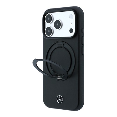 Apple iPhone 18 Pro Kılıf Mercedes Benz Orjinal Lisanslı M-safe Şarj Özellikli 360 Derece Dönebilen Standlı Metal Logolu PU Kapak