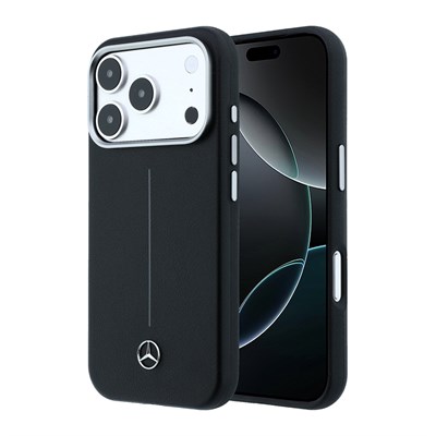 Apple iPhone 18 Pro Kılıf Mercedes Benz Orjinal Lisanslı M-safe Şarj Özellikli Metal Yıldız Logolu Çizgili Deri Kapak