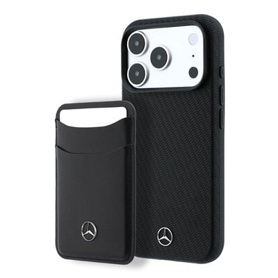 Apple iPhone 18 Pro Kılıf Mercedes Benz Orjinal Lisanslı M-safe Şarj Özellikli PU Deri 3D Metal Logolu Kartlıklı Kapak