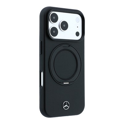 Apple iPhone 18 Pro Kılıf Mercedes Benz Orjinal Lisanslı M-safe Şarj Özellikli 360 Derece Dönebilen Standlı Metal Logolu PU Kapak