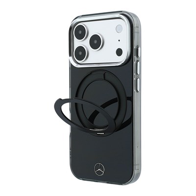 Apple iPhone 18 Pro Kılıf Mercedes Benz Orjinal Lisanslı M-safe Şarj Özellikli 360 Derece Dönebilen Standlı Metal Logolu Sert PC Kapak