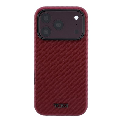 Apple iPhone 18 Pro Kılıf TUMI Orjinal Lisanslı M-safe Şarj Özellikli PU Karbon Tasarımlı Metal Logolu Kapak