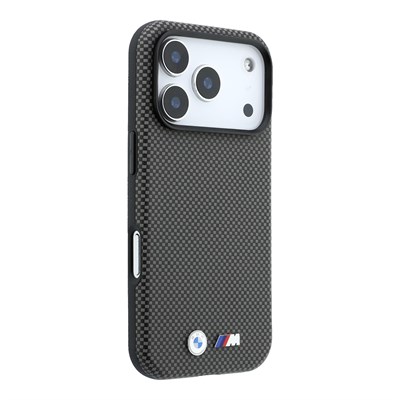 Apple iPhone 18 Pro Max Kılıf BMW Orjinal Lisanslı M-safe Şarj Özellikli Metal Logolu Karbon Fiber Kevlar Kapak