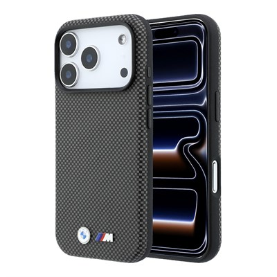 Apple iPhone 18 Pro Max Kılıf BMW Orjinal Lisanslı M-safe Şarj Özellikli Metal Logolu Karbon Fiber Kevlar Kapak