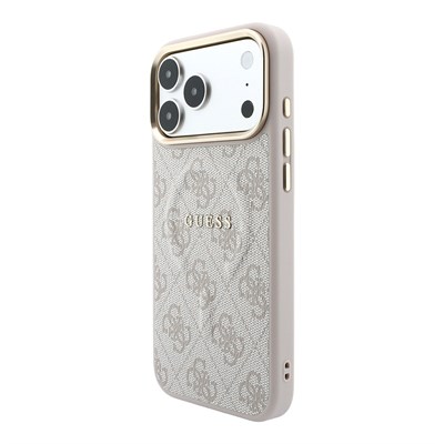 Apple iPhone 18 Pro Max Kılıf Guess Orjinal Lisanslı M-safe Şarj Özellikli Metal Kamera Çerçeveli C-Magnet 4G Desenli Yazı Logolu Kapak