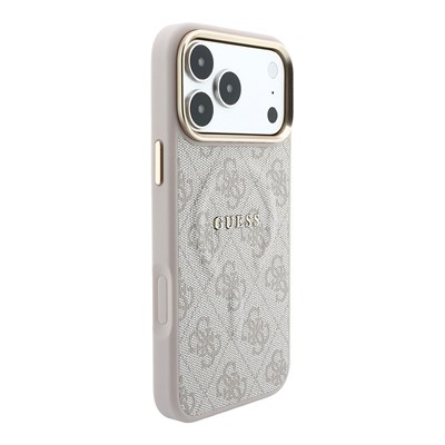 Apple iPhone 18 Pro Max Kılıf Guess Orjinal Lisanslı M-safe Şarj Özellikli Metal Kamera Çerçeveli C-Magnet 4G Desenli Yazı Logolu Kapak