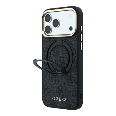 Apple iPhone 18 Pro Max Kılıf Guess Orjinal Lisanslı M-safe Şarj Özellikli 4G Desenli 360 Derece Dönebilen Standlı Metal Yazı Logolu Kapak